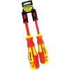 A pair of Dargan 2/30 inch screwdrivers in red and yellow handles, attached to a black plastic display hanger with a yellow and blue header card, shown against a plain white background.