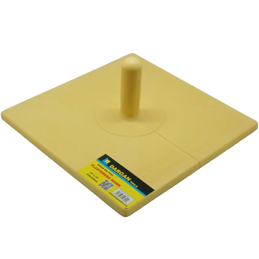 A yellow plastic square peg board game piece with a central vertical peg, shown with its product label on a white background.