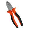 Wire cutting pliers with bright orange and black handles and silver metal blades, shown on a plain white background.