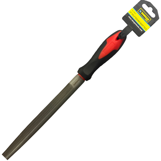 A Dremel 18-10 Fine Metal File with a black and red ergonomic handle, attached to its original retail packaging header card, shown on a plain white background.