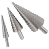 3 metal drill bits on white background