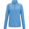 a denim blue fleece with white logo and zip on white background 