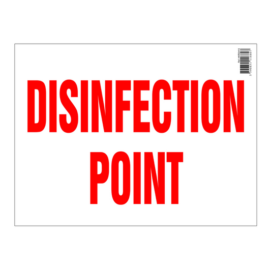 Red 'DISINFECTION POINT' text on a white background