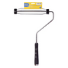 Paint roller with black handle and silver frame on a white background, featuring Dosco branding.