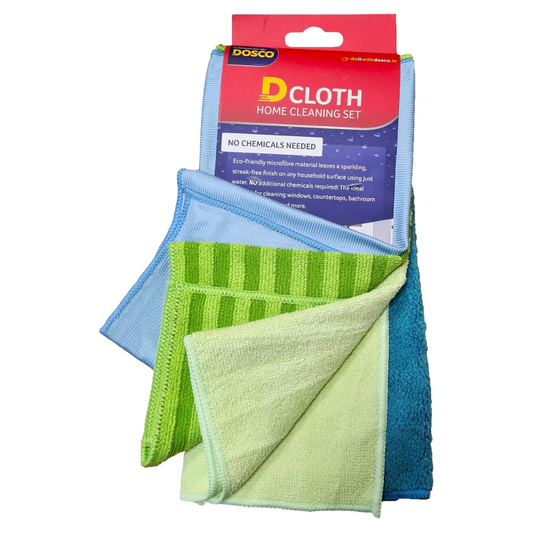 Dosco D Cloth home cleaning set with three cloths on a white background