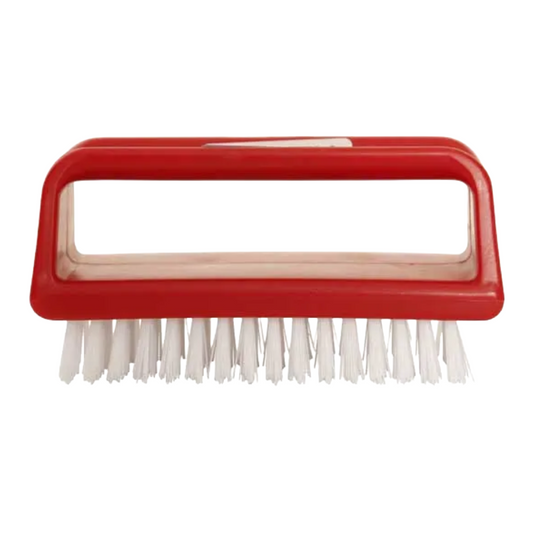 Red brush with white bristles on a white background