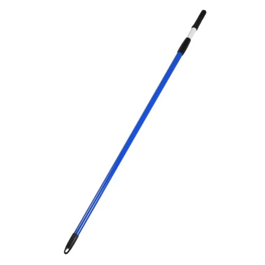 Blue telescopic pole with black and white accents on a white background