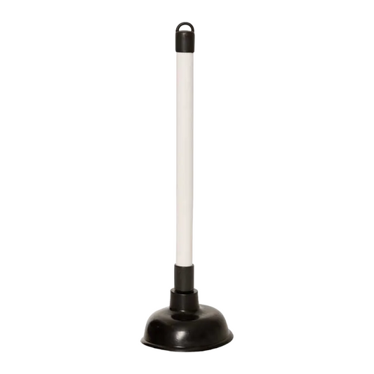 Plunger with black handle and white rubber part on a white background
