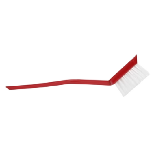 Red brush with white bristles on a white background