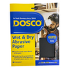 Dosco wet and dry abrasive paper packaging with a man using it.
