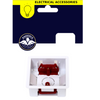 Phoenix Electrical Accessories socket component with red internal contacts inside a white plastic housing, shown below its dark blue retail hang card packaging.