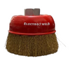 A red and brown Electro Weld brush attachment with a silver metal mounting bolt, isolated on a white background.