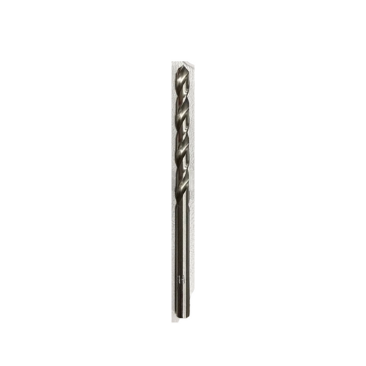 A single metal drill bit with a fluted cutting shank, shown vertically against a plain white background.