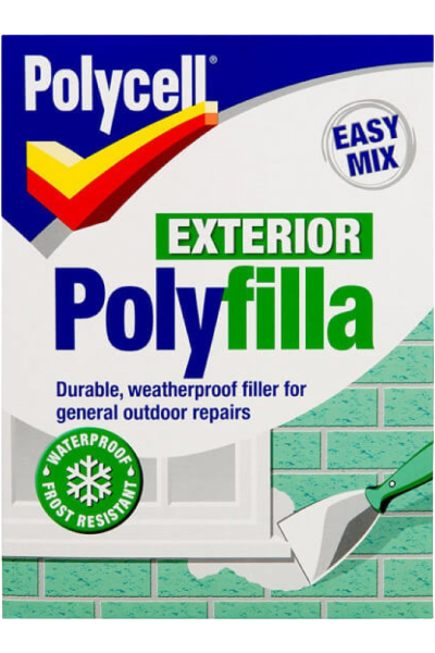 box of polyfilla exterior mix on white background