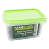 Container of FarmStokk screw-in insulator and fitting tool with green lid on a white background