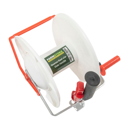 geared reel on white background