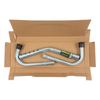 Metal agricultural implement in a cardboard box on a white background