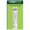A vertical green technical specification sheet for Farmstokk  M1200 , showing product details, barcode, and performance metrics in a white table on a green background.