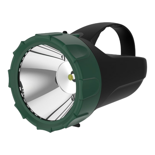 Green and black flashlight on a white background