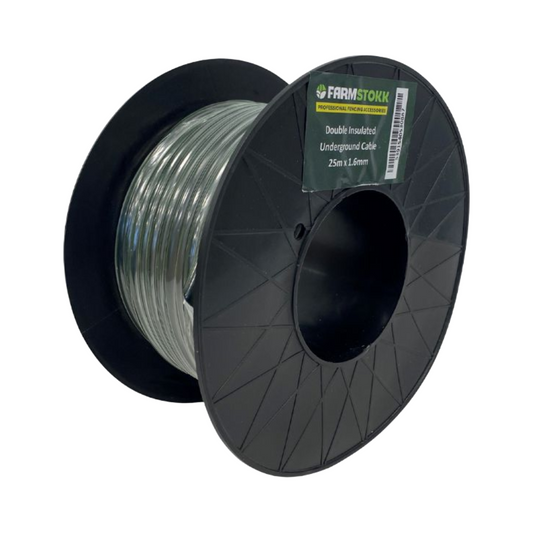 Spool of wire with a Farmstok label on a white background