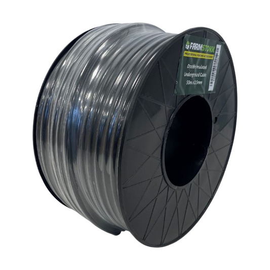 Spool of wire with a label on a white background