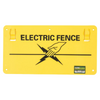 Yellow warning sign with 'Electric Fence' text and hand icon on a white background