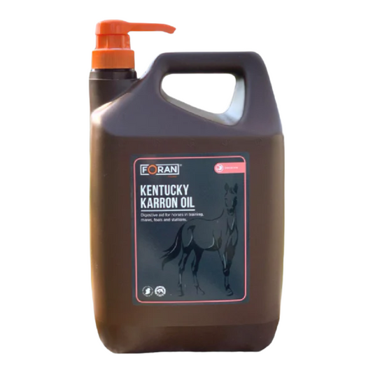 Jug of Foran Kentucky Karron Oil with a horse illustration on a white background