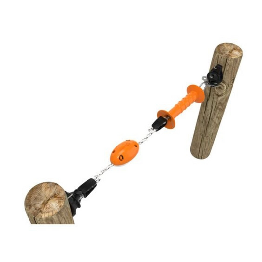 bungee gate set up between 2 posts