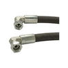 Two metal hose connectors with black rubber hoses on a white background