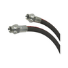 Black hydraulic hose with metal connectors on a white background