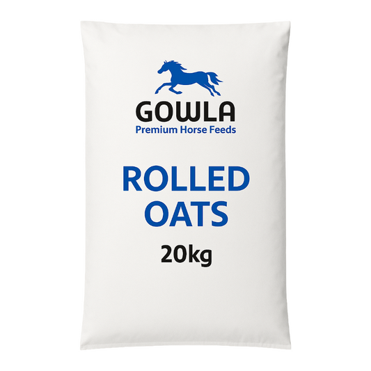 Bag of Gowla Premium Horse Feeds rolled oats on a white background