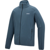 A slate blue zip-up fleece jacket with a stand-up collar, black zippers, and a small white 'Outdoor Logic' logo on the left chest, shown on a plain white background.