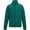 A teal green full-zip fleece jacket with a stand-up collar and a small tonal logo on the left chest, displayed on a clean white background.