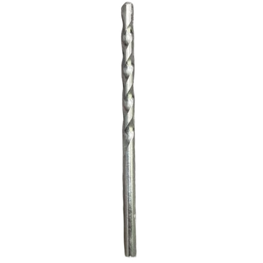 A single metal drill bit with a twisted flute design, shown vertically against a plain white background.