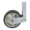 Wheel with metal axle and black tire on a white background