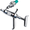syringe with green top on white background