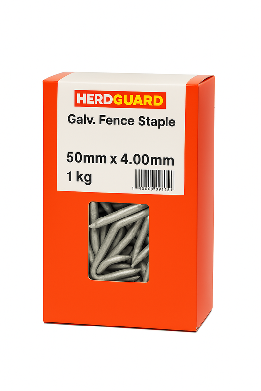 HERDGUARD Galv. Fence Staple packaging with visible staples inside on a white background