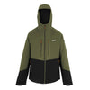 Green and black jacket with a brand logo on a white background