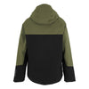 Green and black jacket with a hood on a white background