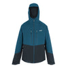 Blue and black jacket with a brand logo on a white background