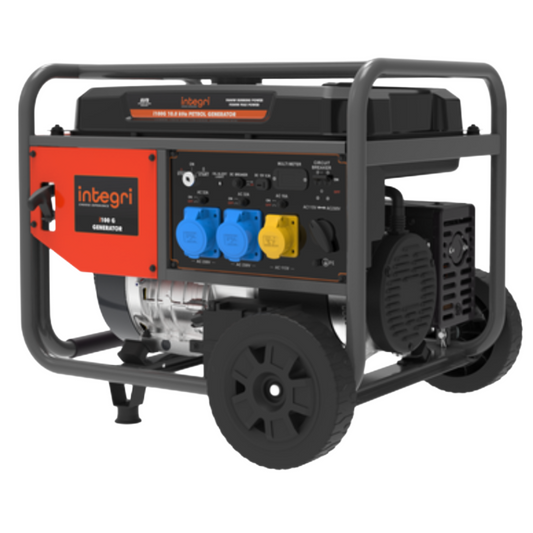 generator on white background on wheels in red and black