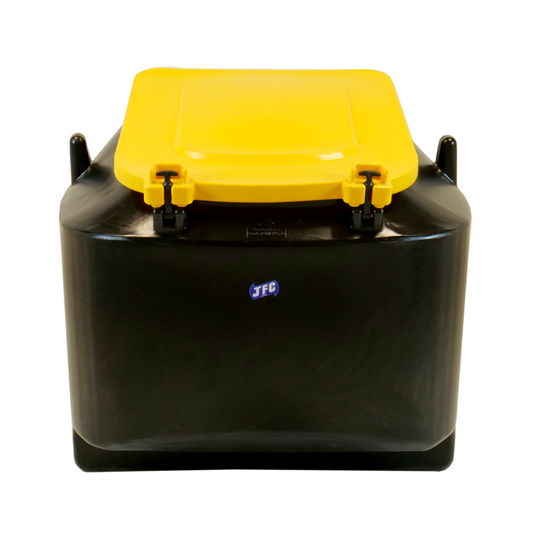 black and yellow jfc meal bin