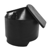 Black plastic container with a lid on a white background