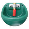Green plastic container with a red valve on a white background