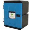 A blue and black agricultural storage cabinet with a front label reading 'FTA AGRI' and a green cross symbol, shown on a plain white background.