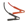 Black and red alligator clips on a white background