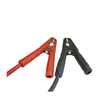 Red and black alligator clips on a white background