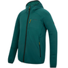 A dark teal hooded jacket with a full front zipper, zippered chest pocket, and zippered hand pockets, shown on a plain white background.