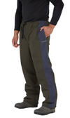 Person wearing green and blue pants with a visible brand logo on a white background