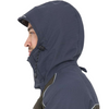 A man in profile wearing a dark navy hooded jacket with a chin strap, shown against a plain white background.